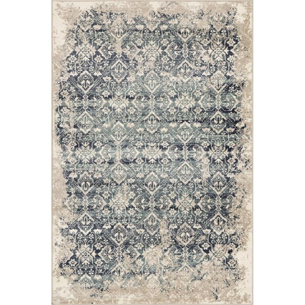 Palacedesigns 3 x 5 ft. Beige & Blue Distressed Diamonds Area Rug - Ivory PA3677229 - main
